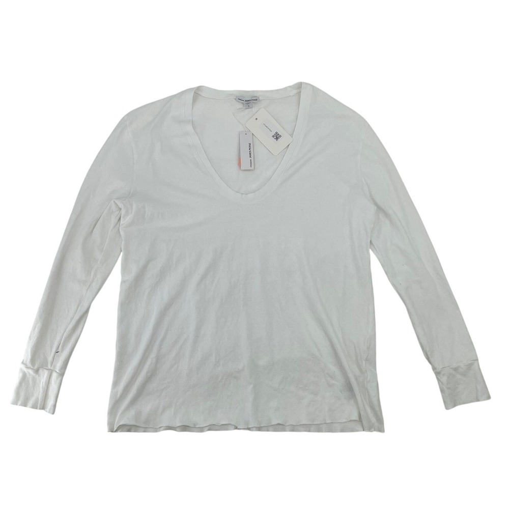 James Perse Long Sleeve Deep V-Neck WRBJ3713 Size 2 White NEW